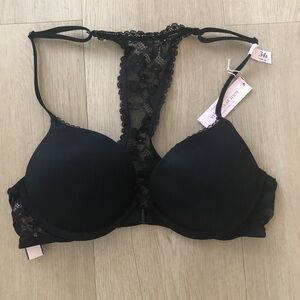 Victoria's Secret Body by Victoria Black Lace Racerback Push-Up Bra Sz 34B New